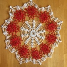 Crocheted Red & White Rose Doily Crocheted Red & White Rose Doily