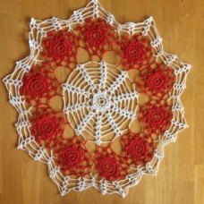 Crocheted Red & White Rose Doily