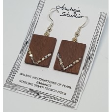 Walnut Wood Dangle Earrings with Mother of Pearl Inlay